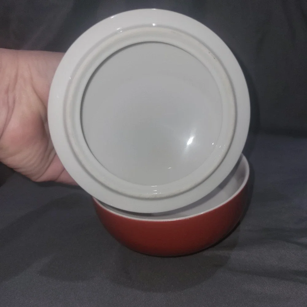 Vintage 1979 Oriental Estee Lauder porcelain Red trinket dish Powder Cosmetic